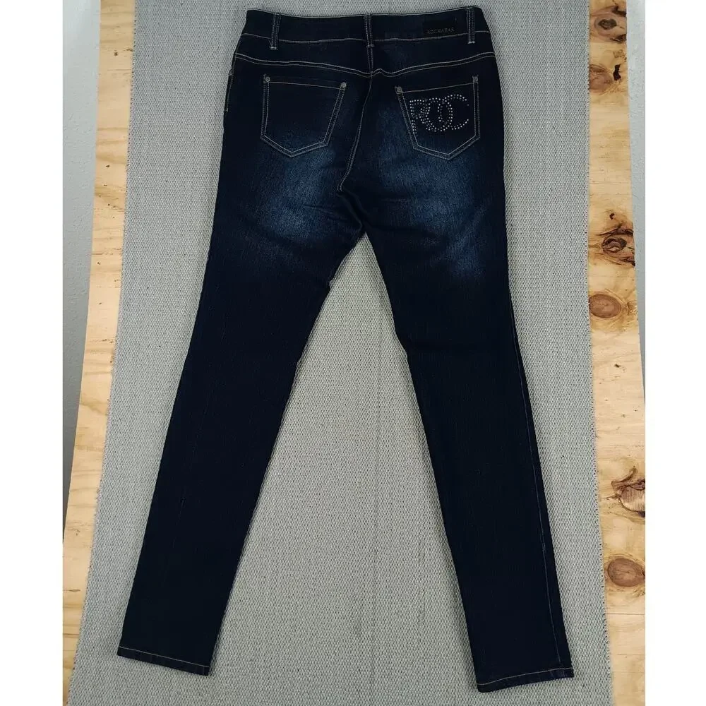 Rocawear Classic Skinny Jean Women 14 33X33‎  Dark Wash Rhinestone Back Stretch